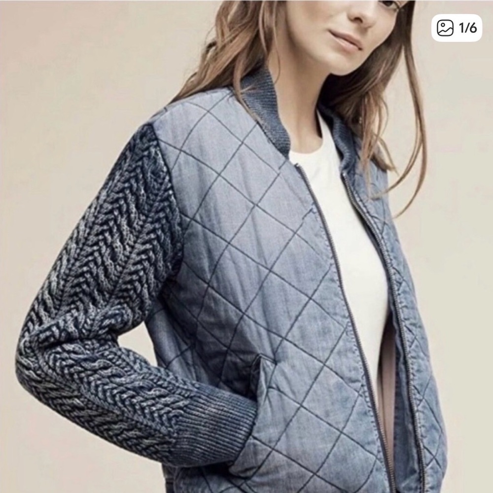 Cloth & Stone Quilted Denim Jacket with Knit Sleeves